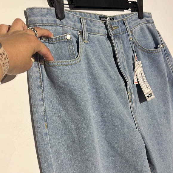 NEW Boohoo Light Blue High Waist Split Hem Denim Jeans Size 8 - Picture 6 of 12